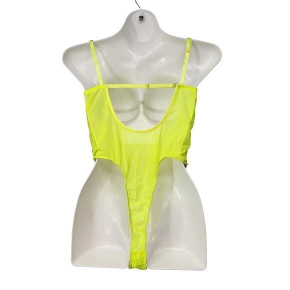 NWT Windsor Neon Yellow c7 Black Lace Thong Bodysuit Women's XL - Picture 4 of 9